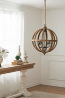 4 - Light Wood Chandelier, Hanging Light Fixture with Adjustable Chain for Kitchen Dining Room Foyer Entryway, Bulb Not Included