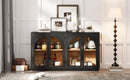 4-Door Large Storage Sideboard Buffet Cabinet with Glass Doors Arched Cabinet (Black)