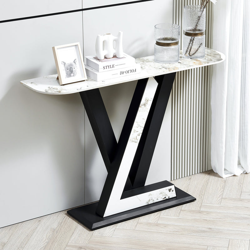 47.2"Modern Console Table, Exquisite shape design, Metal Frame with Adjustable foot pads for Entrance, Corridor, Living room & Office.(Black)