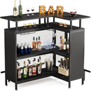L Shaped Home Mini Bar Table With 2 Tier Shelves & Glass Racks - Black by HouseOfZazla