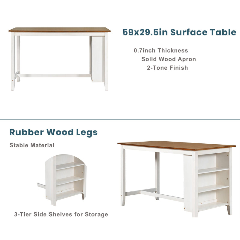 5 Pieces Counter Height Rustic Farmhouse Dining Room Wooden Bar Table Set with 4 Chairs, White