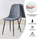 A modern and practical circular dining table. Made of MDF tabletop and wooden MDF table legs. A set of 4 cushioned chairs.