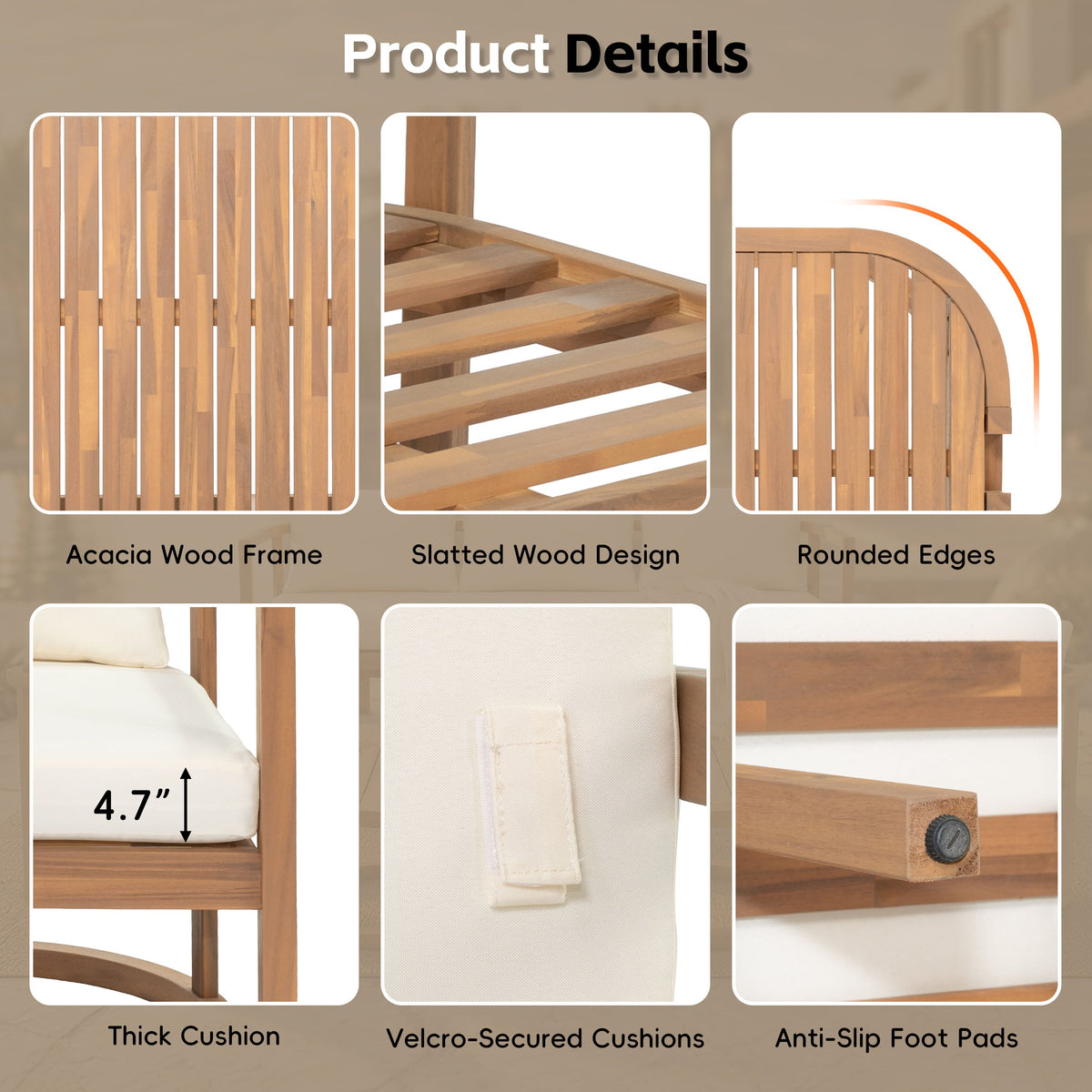 TOPMAX 4-Piece Modern Acacia Wood Sofa Set, photo 5 of 9