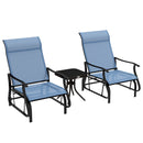3-Piece Outdoor Gliders Set Bistro Set with Steel Frame, Tempered Glass Top Table for Patio, Garden, Backyard, Lawn, Light Blue