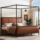 King Size Canopy Bed Frame With PU Upholstered Headboard