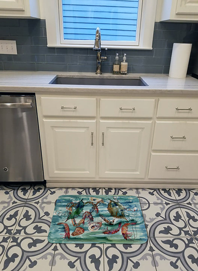 Crabs, Shrimp and Oysters in Water Machine Washable Memory Foam Mat 8944RUG