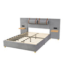 Upholstered Platform Bed, 2 Outlets And USB Charging Ports On Both Sides, 2 Bedside Pillows, Storage Shelves by HouseOfZazla