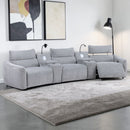 Fullar - Modular Power Motion Sectional Sofa With Console, 2 Wireless Chargers, 4 Cupholders, And 2 Speakers, 1 Phone Holder And 1 Reading Light, Adjustable Headrest - Light Gray by HouseOfZazla