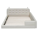 Queen Size Upholstered Platform Bed With 2 Reading Lights - White by HouseOfZazla