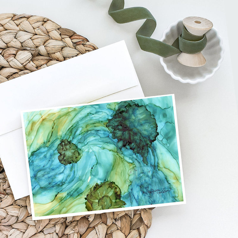 Abstract in Teal Flowers Greeting Cards and Envelopes Pack of 8