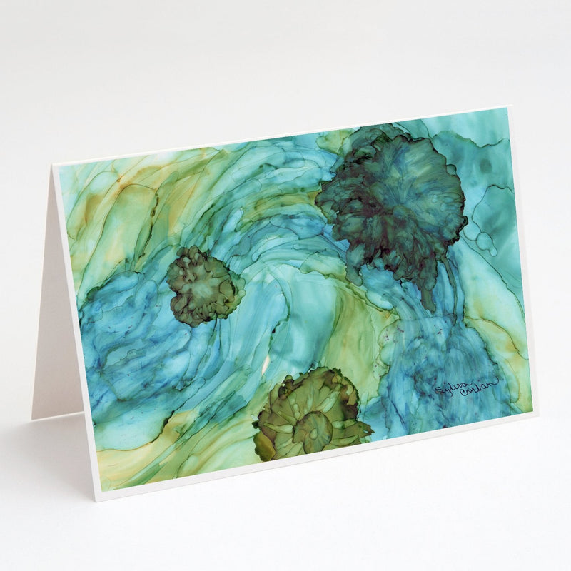 Abstract in Teal Flowers Greeting Cards and Envelopes Pack of 8