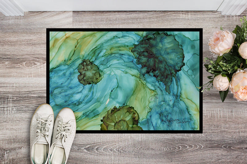Abstract in Teal Flowers Doormat - 24x36 Decorative Floor Mat – Indoor/Outdoor Rug