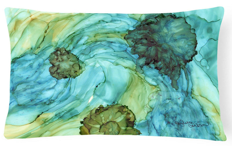 Abstract in Teal Flowers Canvas Fabric Decorative Pillow 8952PW1216