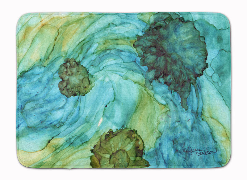 Abstract in Teal Flowers Machine Washable Memory Foam Mat 8952RUG