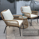 6PCS Outdoor Patio Balcony Natural Color Wicker Sofa Chair Set with Beige Cushion,Round Tempered Glass Table
