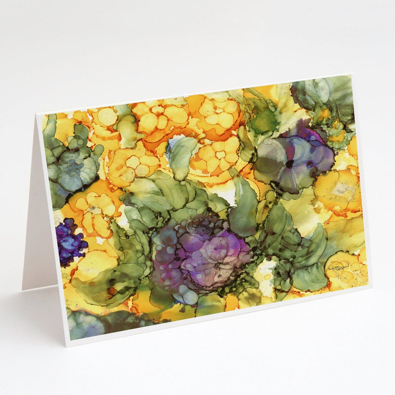 Abstract Flowers Purple and Yellow Greeting Cards and Envelopes Pack of 8