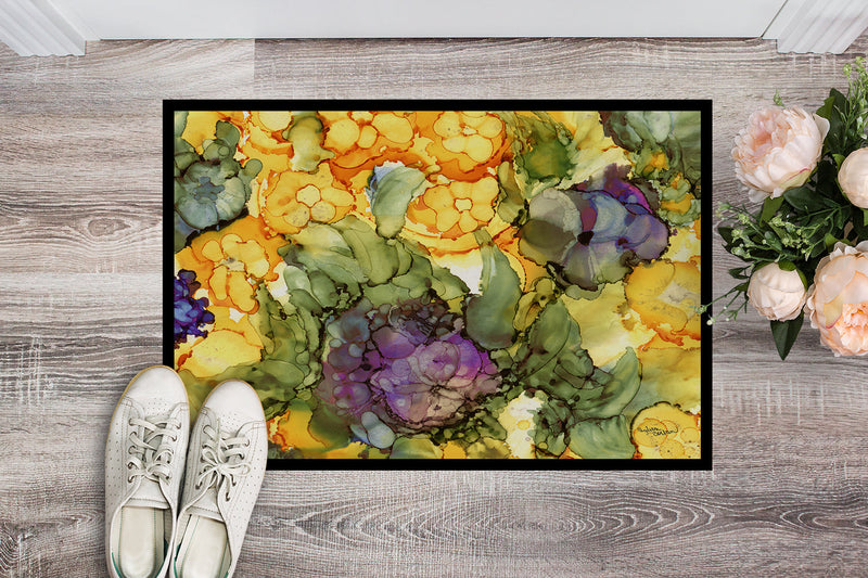 Abstract Flowers Purple and Yellow Doormat - 24x36 Decorative Floor Mat – Indoor/Outdoor Rug