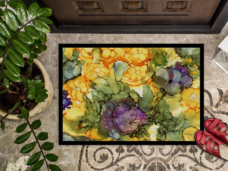 Abstract Flowers Purple and Yellow Doormat - 24x36 Decorative Floor Mat – Indoor/Outdoor Rug