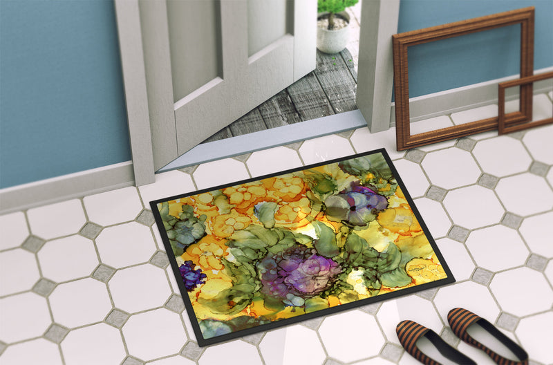 Abstract Flowers Purple and Yellow Doormat - 24x36 Decorative Floor Mat – Indoor/Outdoor Rug