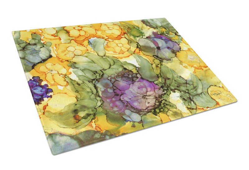 Abstract Flowers Purple and Yellow Glass Cutting Board Large 8958LCB