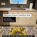 Abstract Flowers Purple and Yellow Memory Foam Kitchen Mat Machine Washable Anti-Fatigue Cushion Comfort Bath or Kitchen Rug