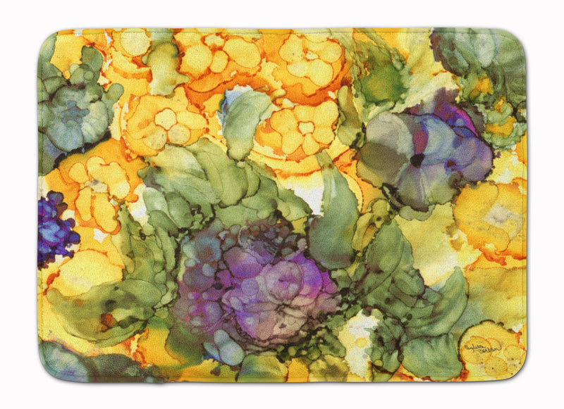 Abstract Flowers Purple and Yellow Machine Washable Memory Foam Mat 8958RUG