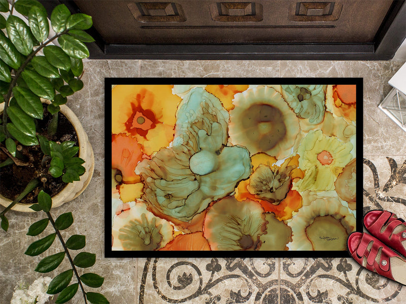 Abstract Flowers Teal and orange Doormat - 24x36 Decorative Floor Mat – Indoor/Outdoor Rug