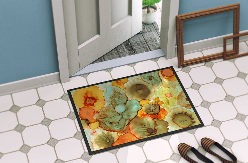 Abstract Flowers Teal and orange Doormat - 24x36 Decorative Floor Mat – Indoor/Outdoor Rug
