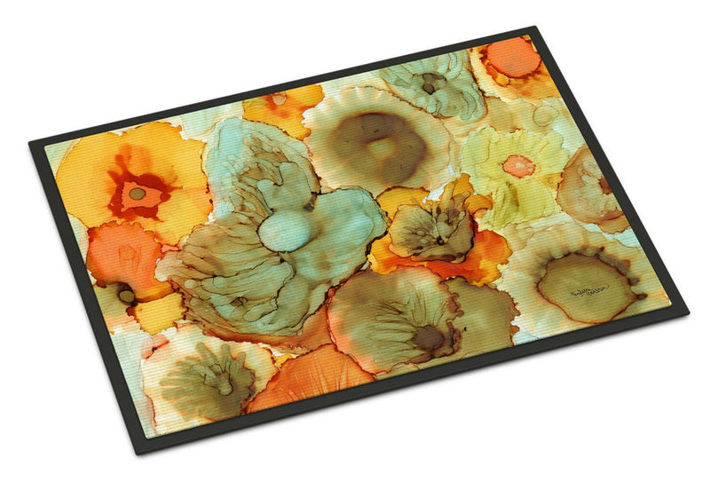 Abstract Flowers Teal and orange Indoor or Outdoor Mat 24x36 8959JMAT