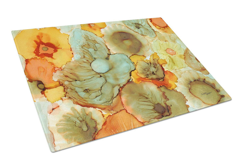 Abstract Flowers Teal and orange Glass Cutting Board Large 8959LCB