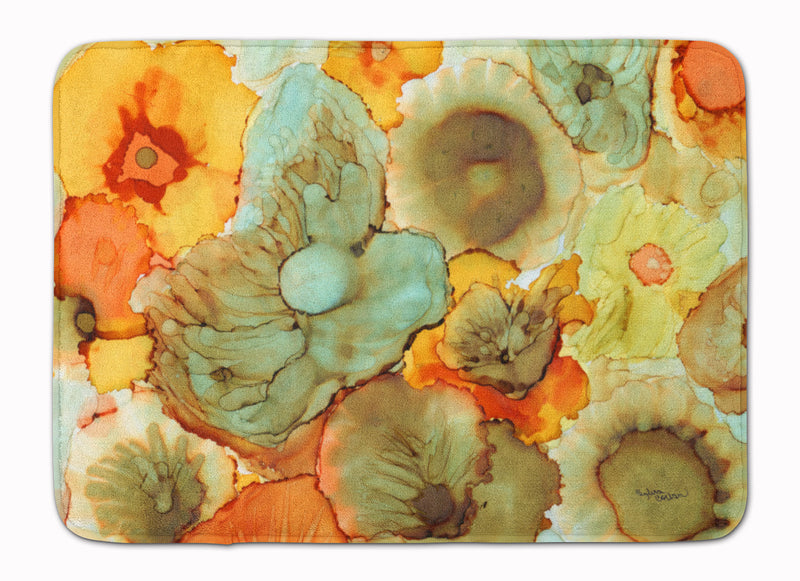 Abstract Flowers Teal and orange Machine Washable Memory Foam Mat 8959RUG