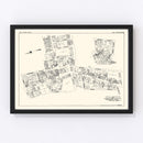 Vintage Map of Fall River, MA Business Section 1929