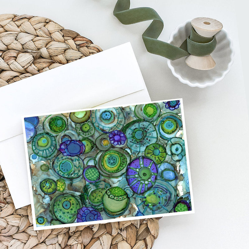 Abstract in Blues and Greens Greeting Cards -  Blank Note Cards – 8-Pack of Artist-Designed Cards with Envelopes