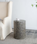 D14x20' Black Round Accent Capiz Stool, Garden Side Table