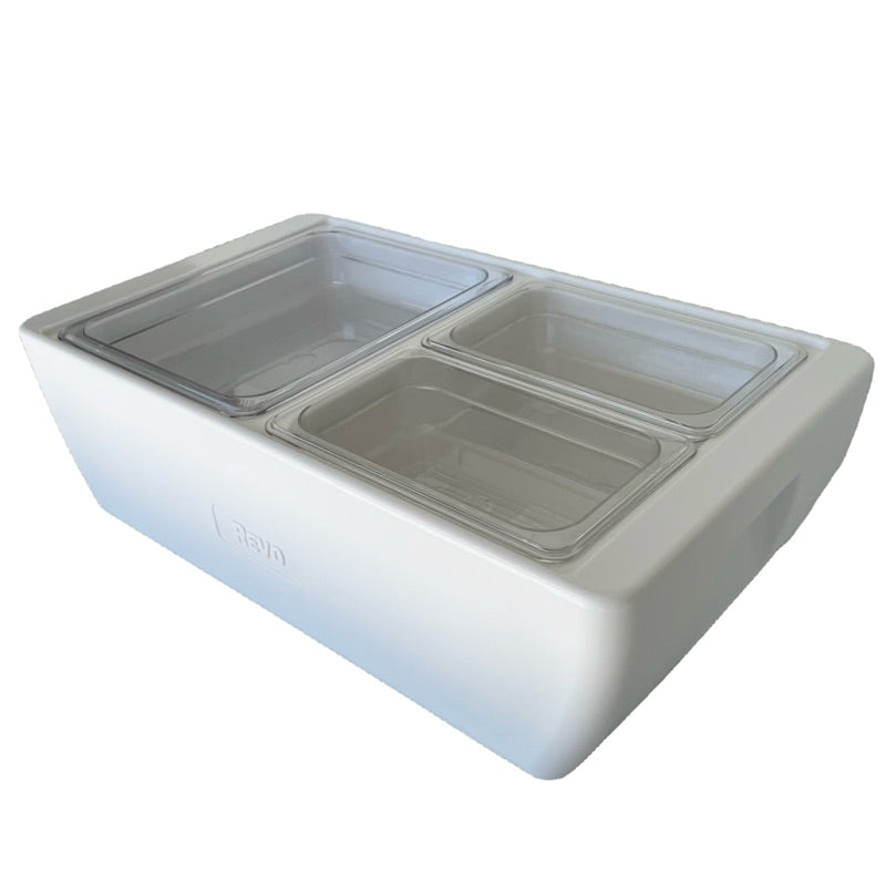 REVO MIX Pan Set | Polycarbonate 2.5" deep | One 1/2 Size and Two 1/4 size food pans