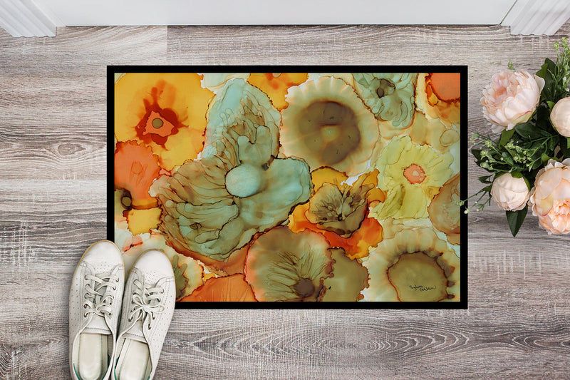 Abstract Flowers Teal and Orange Doormat - 24x36 Decorative Floor Mat – Indoor/Outdoor Rug