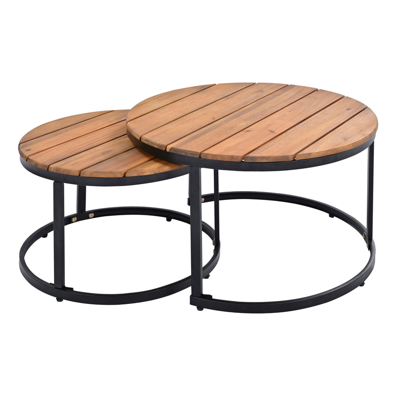 6-Piece Outdoor Sectional Sofa Set with Round Nesting Coffee Tables and Seating Sofa with Cushions for Patio, Porch and Garden (Beige)