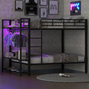 Bunk Bed With Storage Shelves, Clothes Hooks, LED Light
