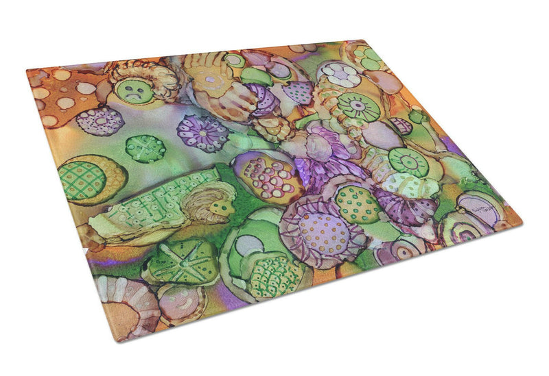 Abstract in Purple Green and Orange Glass Cutting Board Large 8971LCB