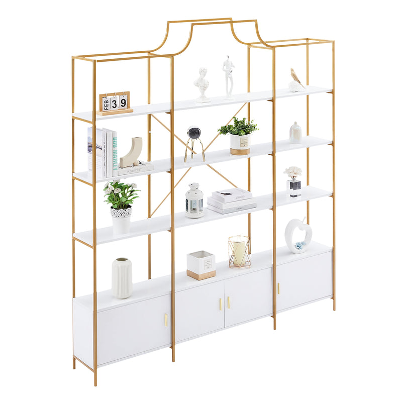 78 Inch 4 Tiers Home Office Bookcase Bookshelf, Storage Cabinet Display Shelf, X Bar Gold Frame