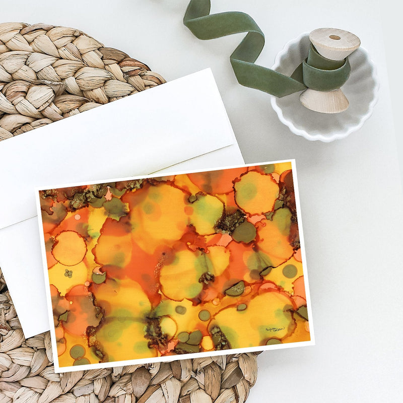 Abstract in Orange and Greens Greeting Cards and Envelopes Pack of 8