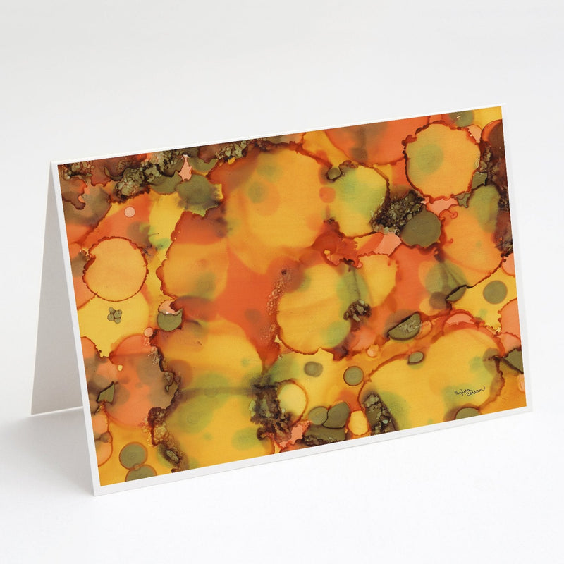 Abstract in Orange and Greens Greeting Cards and Envelopes Pack of 8