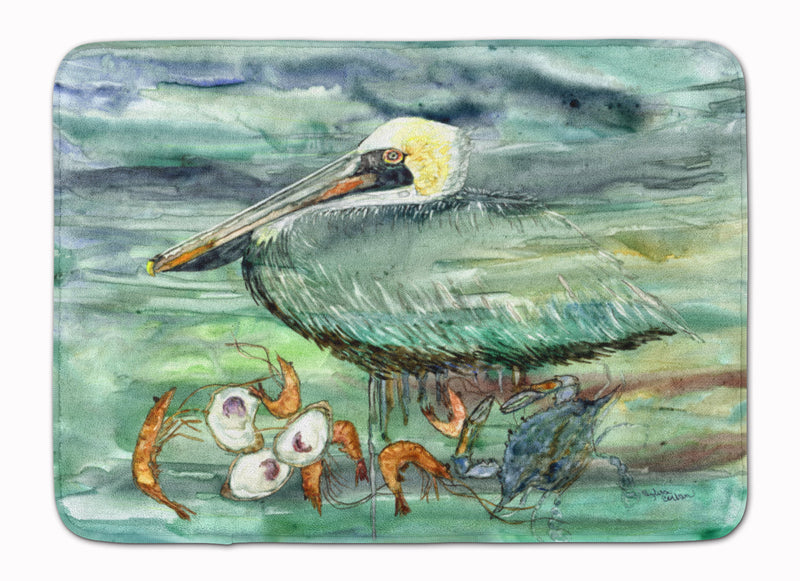 Watery Pelican, Shrimp, Crab and Oysters Machine Washable Memory Foam Mat 8978RUG