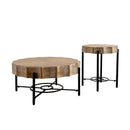 31.5 "Vintage Splicing Lace Shaped Coffee Table with Fir Wood Table Top and Concave Metal Cross Legs (Set of 2)