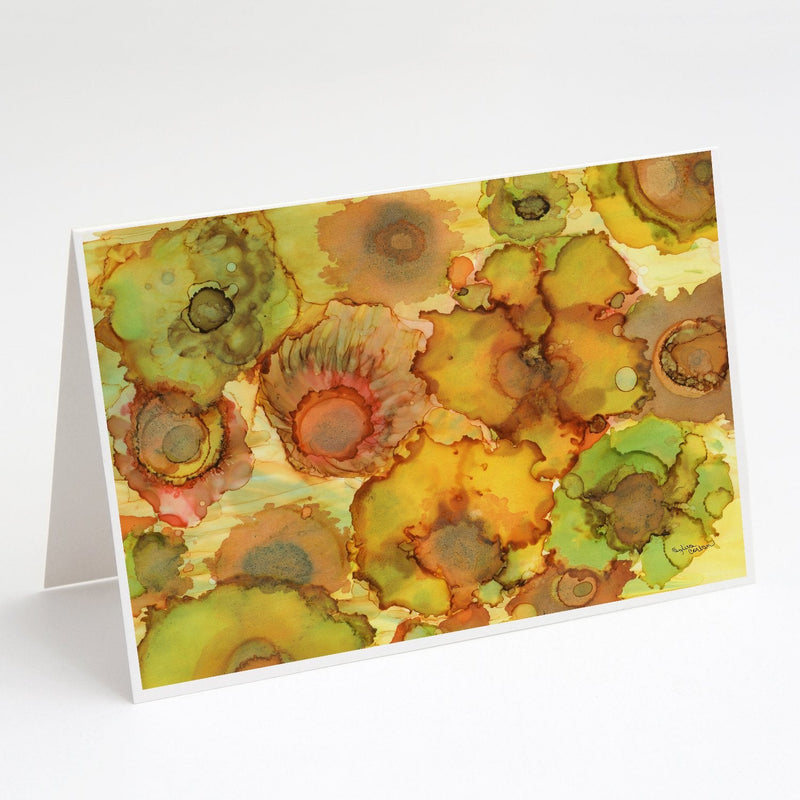 Abstract Flowers in Yellows and Oranges Greeting Cards and Envelopes Pack of 8