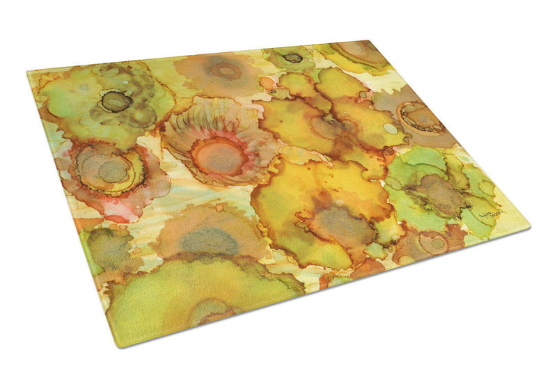 Abstract Flowers in Yellows and Oranges Glass Cutting Board Large 8986LCB