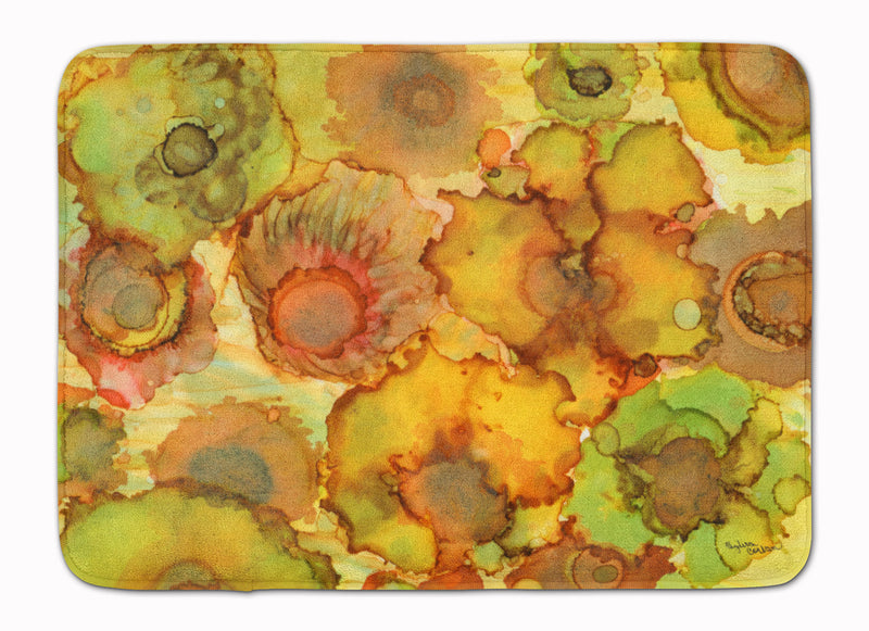 Abstract Flowers in Yellows and Oranges Machine Washable Memory Foam Mat 8986RUG