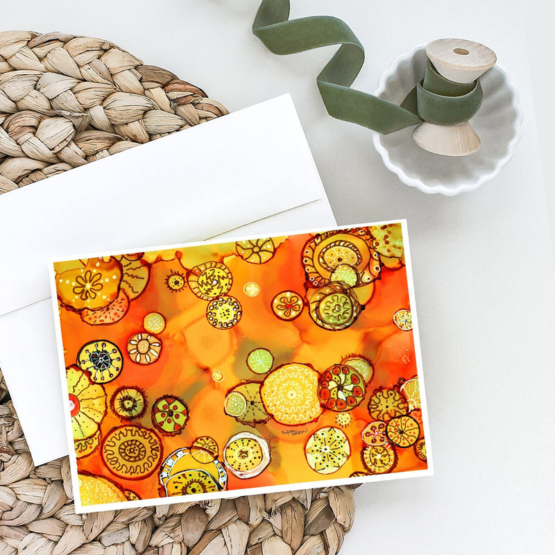 Abstract Flowers in Oranges and Yellows Greeting Cards and Envelopes Pack of 8