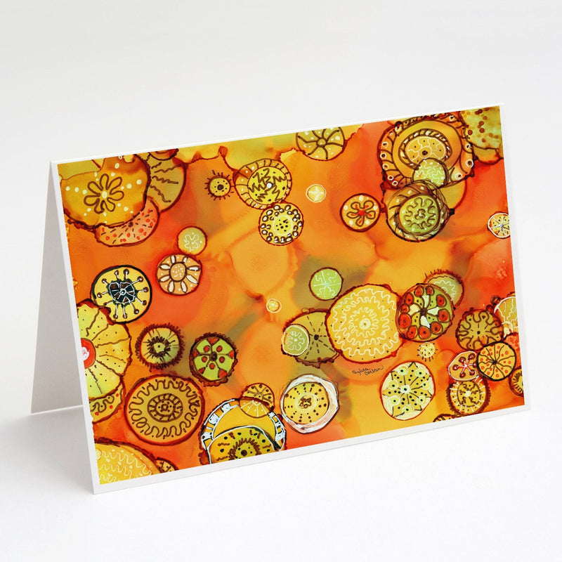 Abstract Flowers in Oranges and Yellows Greeting Cards and Envelopes Pack of 8