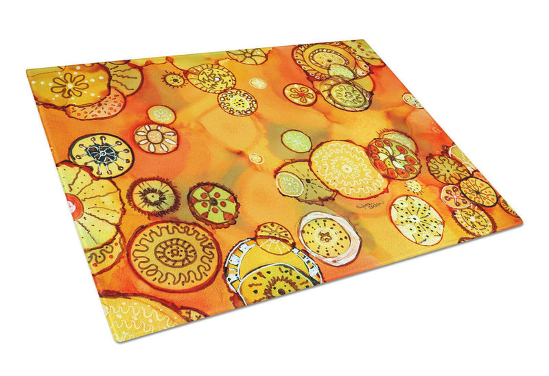 Abstract Flowers in Oranges and Yellows Glass Cutting Board Large 8987LCB